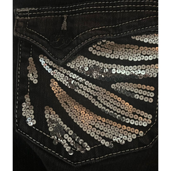 Rock 47 by Wrangler Women's Black Ultra Low Rise Jeans Sequin Pockets Size 5/34 - Picture 7 of 8